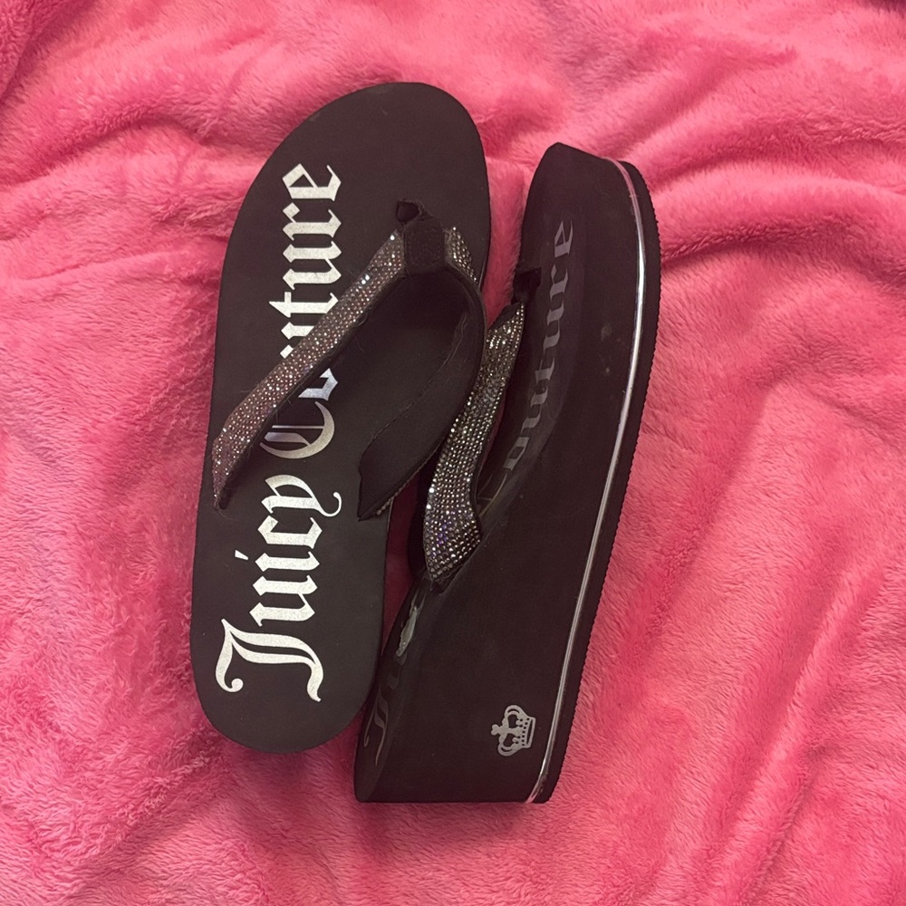 Juicy Couture Black Sandals with Glitter Straps